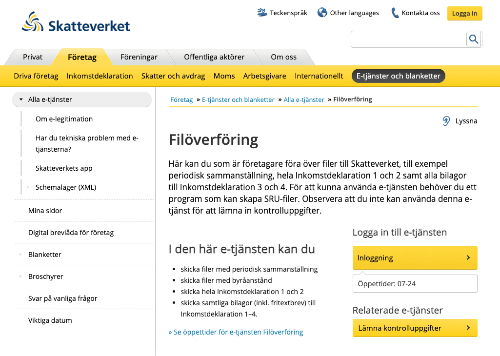 filöverföring Skatteverket e-tjänst